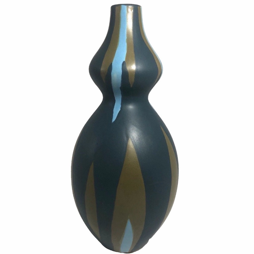 CB2 Modern Abstract Matte Handthrown Ceramic Jester Painted Vase 14" x 6" - Picture 3 of 5